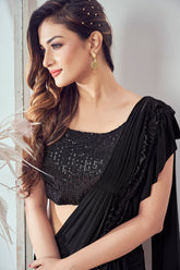 Hot Looking Partywear Black Colour Saree